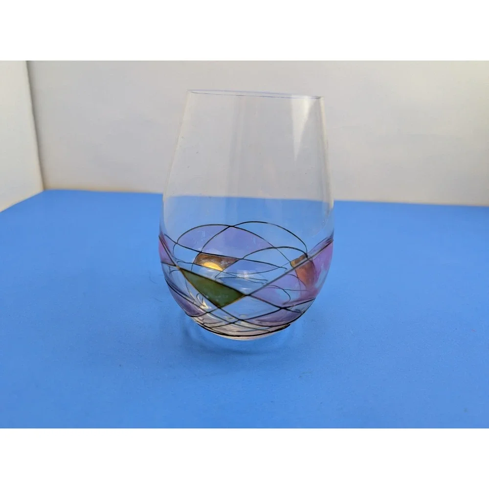 Vintage Stained Glass Painted Bezrat Wine Glass 5